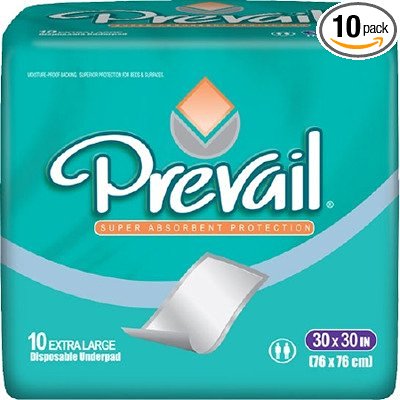 Underpad Prevail Super, 30 X 30 Inch, Heavy Absorbency, UP-100 - Pack of 10