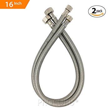 [2 Pack] PROCURU PCFC381216-2 Faucet Supply Connector, 16" Length Braided Stainless Steel, 3/8-Inch Compression x 1/2-Inch FIP, 2-Pack (16-Inch)