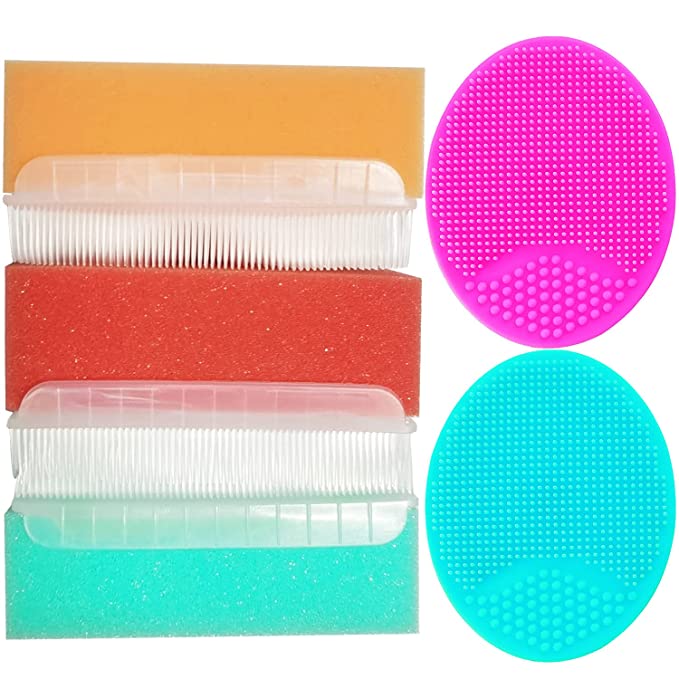 Baby Bath Brush, Baby Bath Scrubber, Cradle Cap Brush, Baby Bath Sponge Brush, Silicone Scrubbers Exfoliator Brush | Baby Care Essential for Dry Skin, Cradle Cap (Green&Red&Orange)