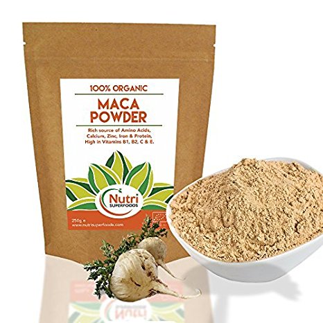 RAW Organic Maca Powder | Premium Vegan Superfood | Promotes Fertility for Men and Women | Balances Hormones, Mood Swings, Menopause | Boosts Energy | Reduces Stress & Anxiety | High in Amina Acids | Vitamins B1,2,6 | Calcium, Iron and Zinc | 250g | By Nutri Superfoods