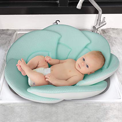 Organic Baby Bath Pillow - Konjac Sponge Included, Blooming Flower for Infant Bathing in Sink, Bathtub or Plastic Bather to Cushion Their Newborn Skin.