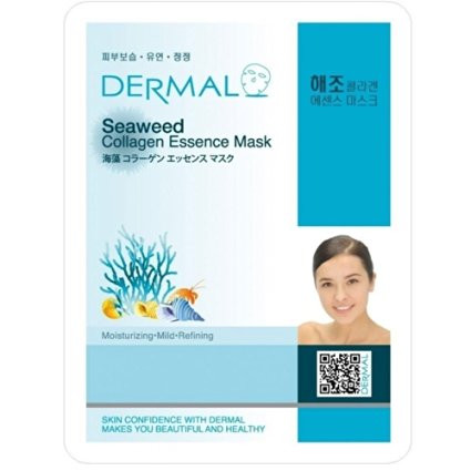 Dermal Korea Collagen Essence Full Face Facial Mask Sheet - Seeweed (10 Pack)