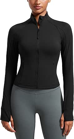 CRZ YOGA Butterluxe Womens Cropped Slim Fit Workout Jackets - Weightless Track Athletic Full Zip Jacket with Thumb Holes