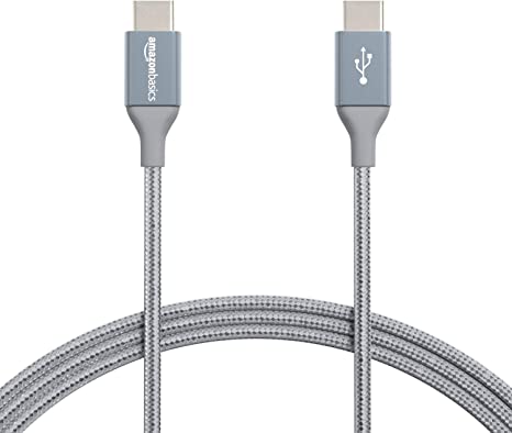 AmazonBasics Double Braided Nylon USB Type-C to Type-C 2.0 Charger Cable | 6 feet, Dark Grey