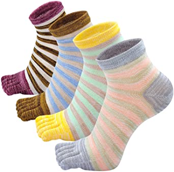 Women's Toe Socks Cotton Comfy Low Cut Ankle with Reinforced Heel and Toe Crew Socks for Ladies