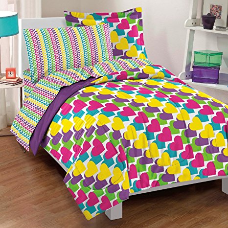 Dream Factory Casual Rainbow Hearts Comforter Set, Twin, Multicolor