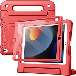 JETech Kinder Hülle für iPad 10,2 Zoll (9. /8. /7. Generation, 2021/2020/2019) mit Schutzfolie, Stoßfest Ganzkörpe Griff Ständer Tablet Schutzhülle (Rot)