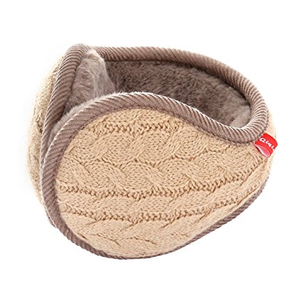 Surblue Unisex Warm Knit Cashmere Winter Pure Color Earmuffs with Fur Earwarmer, Adjustable Wrap