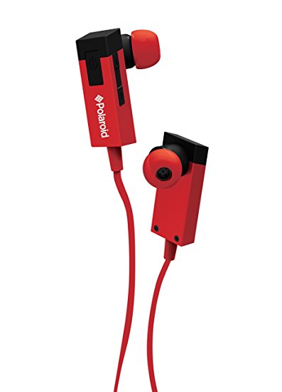 Polaroid PBT83RD Universal Wireless Tangle Free Bluetooth Headphones with Mic Compatible with All Bluetooth Devices (Red)