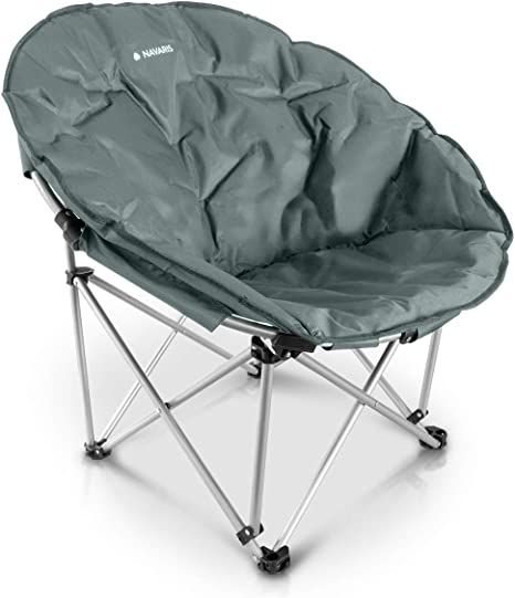 Navaris Folding Moon Chair - Foldable Round Padded Seat for Adults or Kids - Perfect for Garden, Camping, Travel, Occasional Use - Size S, Grey