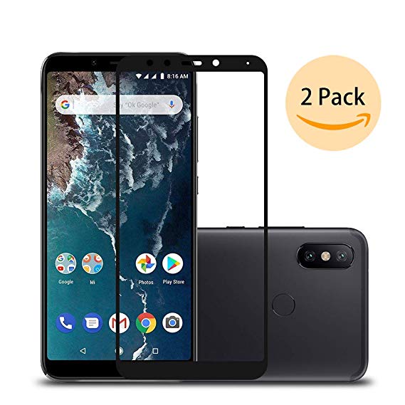 Xiaomi MI A2 (MI 6X) Screen protector,Laerion[Strengthen Twice Version][2 Pack]Full Coverage Full Adhesive Tempered Glass Screen Protector With 9H Anti Scratch HD Clear Bubble Free Protective Film For Xiaomi MI A2[Black]