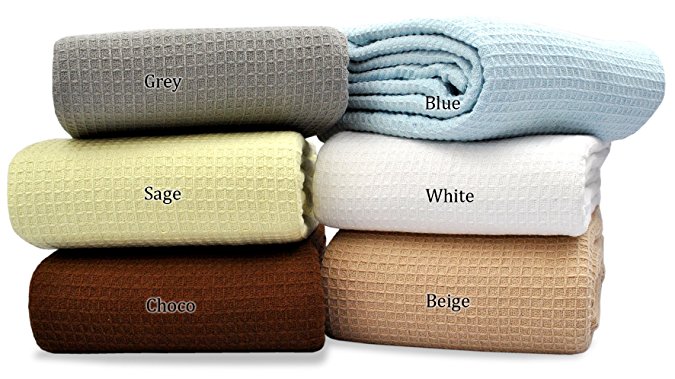 Cotton Throw Blanket (QUEEN - 90 X 90 Inches, Beige) Breathable Thermal Blankets Ultra Cozy Light Weight Waffle Design, Easy Care by Queenz Living