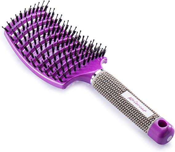 Kaiercat® Boar Bristle Brush-Best at Detangling Thick Hair Vented For Faster Drying-100% Natural Boar Bristles for Hair Oil Distribution (Purple)