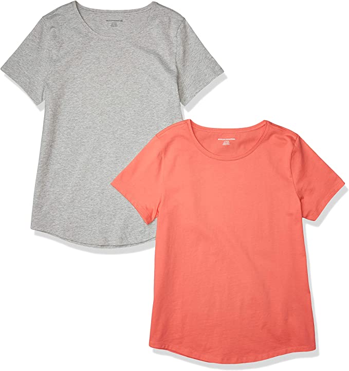 Amazon Essentials Women's 2-Pack Classic-Fit 100% Cotton Short-Sleeve Crewneck T-Shirt