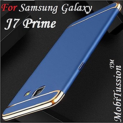 Samsung Galaxy J7 Prime Cover Blue with Gold [MobiTussion] Eventual Series New Luxury 360 Degree Protection 3in1 back cover case For Samsung J7 Prime back cover case (Blue with Gold)