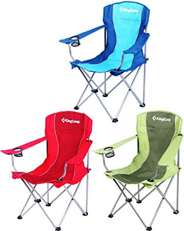 KingCamp Folding Steel Frame Camping Chair Padded with Armrest & Mesh Cup Holder Lightweight Portable & Stable for Camping, Picnics, Beach, Fishing & Backpacking Red, Blue & Green