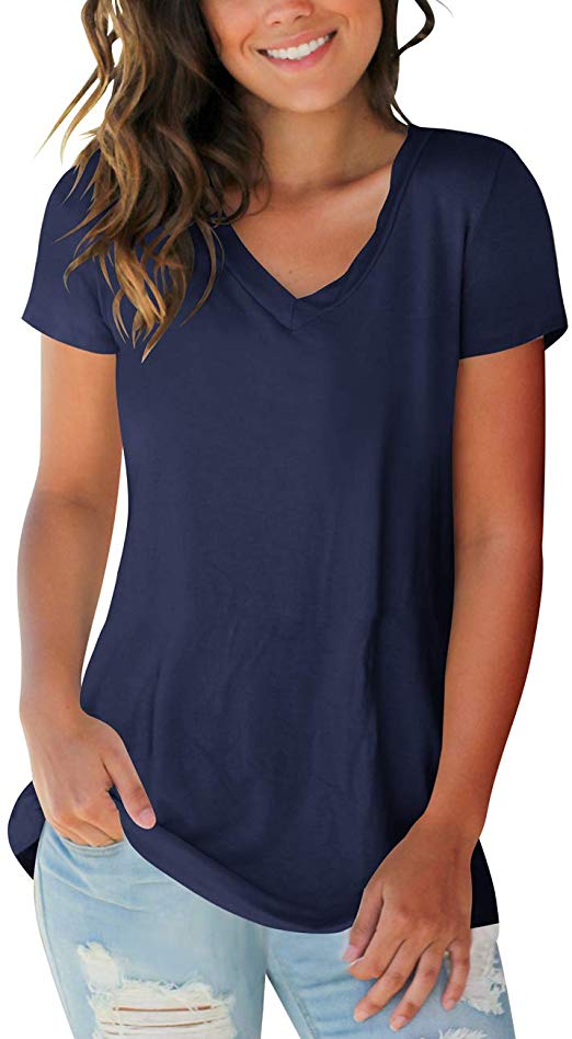 Womens Tops V Neck Tee Casual Short Sleeve and Long Sleeve T Shirts