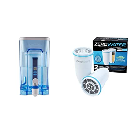 ZeroWater 22 Cup Ready-Read 5-Stage Water Filter Dispenser & Official Replacement Filter - 5-Stage Filter Replacement 0 TDS for Improved Tap Water Taste -, Chromium, and PFOA/PFOS, 2-Pack