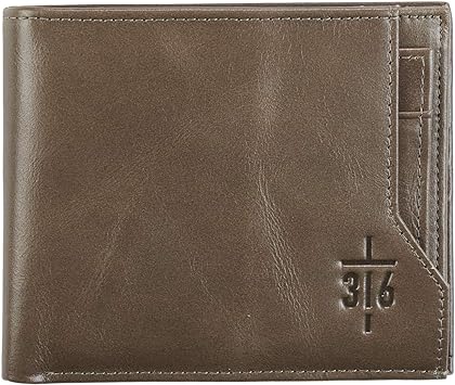 Genuine Leather Wallet for Men | 3:16 Cross – John 3:16 Bible Verse | Classic Taupe Leather Bifold Wallet | Christian Gifts for Men