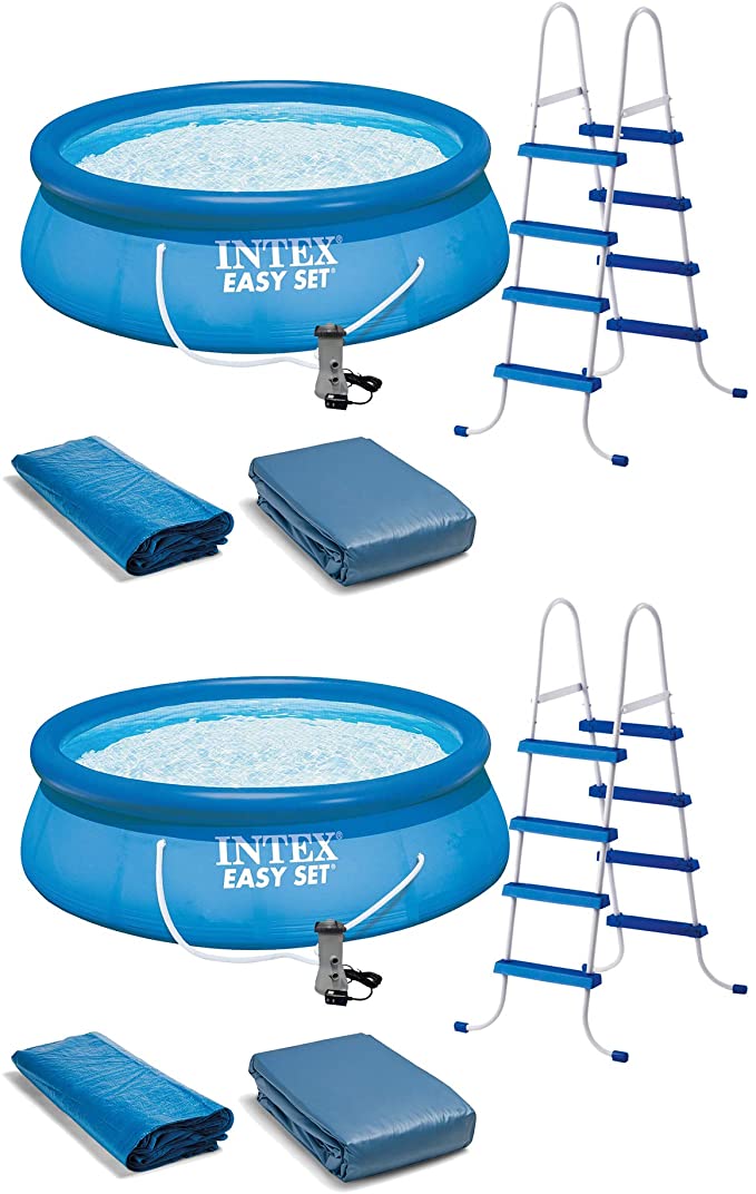 Intex 15' x 48" Inflatable Above Ground Swimming Pool, Ladder And Pump (2 Pack)