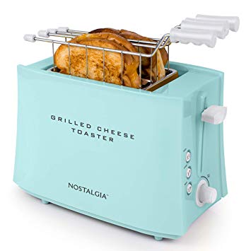 Nostalgia TCS2AQ Grilled Cheese Easy-Clean Toaster Baskets and and Adjustable Toasting Dial, Aqua