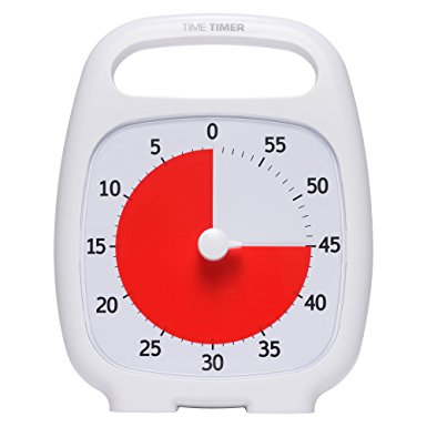 Time Timer PLUS 60 Minute Visual Analog Timer (White); Optional Alert (Volume-Control Dial); No Loud Ticking; Time Management Tool
