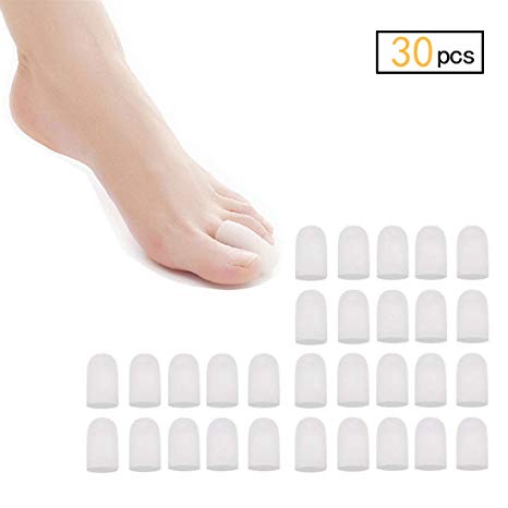 30 Pieces Gel Toe Caps, Silicone Toe Protector, Toe Covers, Protect Toe from Rubbing, Ingrown Toenails, Corns, Blisters, Hammer Toes and Other Painful Toe Problems - Small