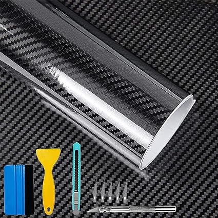 Lypumso Carbon Fiber Vinyl Wrap Including Tool Kit, 6D Super Glossy Black Car Vinyl Film Roll, Air Release Technology Auto Accessories Wrap Car Moto DIY Interior Exterior (1ft x 10ft with Tool)