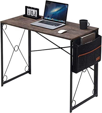 VECELO Computer Folding Desk/Sturdy Steel Laptop Table with Storage Bag for Home Office Work,Rustic Gray