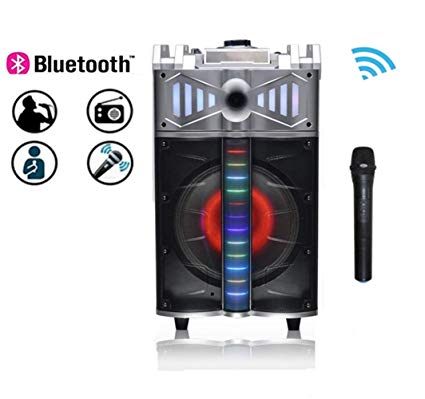 XDeer 12'' PA Speaker System,Wireless & Portable Powered Karaoke DJ Speaker | Built-in Rechargeable Battery | MP3/USB/SD/FM Radio | Led Light   Mic
