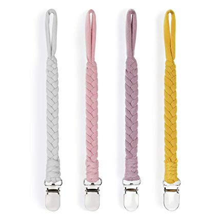 KAPIHOUSE Pacifier Clips for Boys and Girls, Baby Holder Leash, Teething Toy or Soothie by Hand-Made Braided（Yellow）