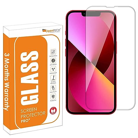 OpenTech® Tempered Glass Screen Protector Compatible for iPhone 13/13 Pro / 14 (6.1 Inches) (Transparent) Full Screen Coverage (Except Edges) with Easy Installation Kit