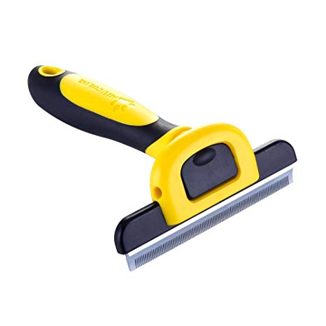 Shedding Tool Dog Cat Deshedding Tool - MIU PET Large Hair Grooming Tool, Reduces Shedding by up to 90%, 4-inch Edge, Yellow