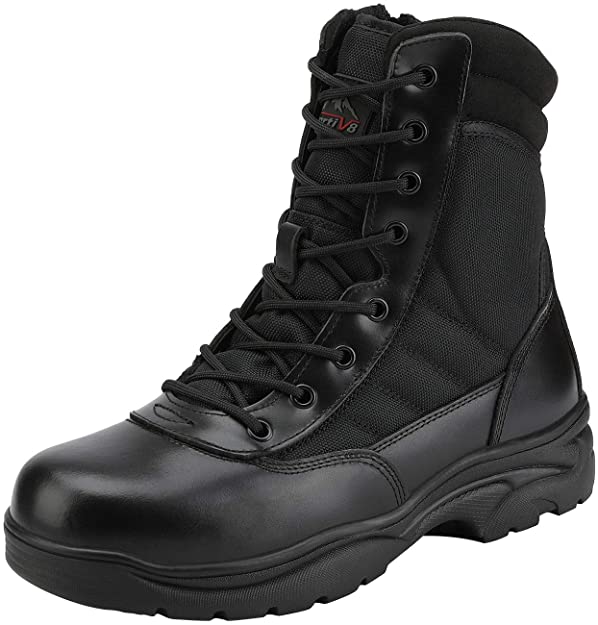 NORTIV 8 Men's Military Tactical Work Boots Side Zipper Leather Motorcycle Combat Boots