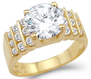 Solid 14k Yellow Gold Large Solitaire CZ Cubic Zirconia Engagement Ring 3 ct Round Cut