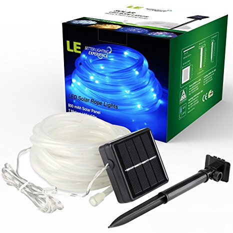 LE 22.97ft 50 LEDs Solar Rope Lights, Waterproof IP55, Blue, Portable, with Light Sensor, Two Light Modes, Outdoor Rope Lights