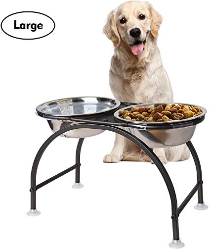 AISHN Elevated Dog Bowls Iron Stand Raised Pet Dog Feeder, 2 Removable Reusable Dog Bowls Stainless Steel Food and Water with Stand for Dogs