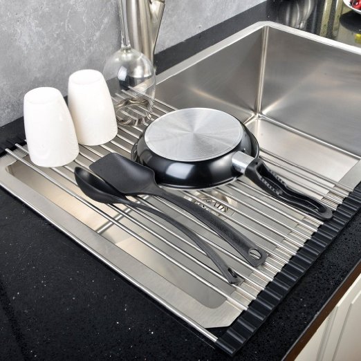 Dish Drying Rack, Anseahawk Stainless Steel Roll-up Over Sink Rack Kitchen Foldable Drying Drainer - 17.7"(L)x10.2"