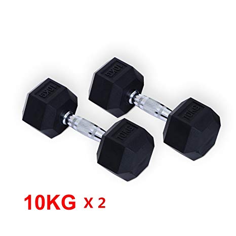 HOMCOM Rubber Dumbbells Sports Hex Weights Sets Home Gym Fitness Hexagonal Dumbbell Kit Weight Lifting Exercise