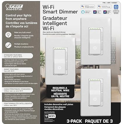 Feit Wi-Fi Smart Dimmer Works with Google Alexa Siri 3 Value Pack
