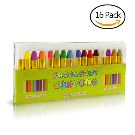 GiBot Face Paint Crayons 16 Colors for Kids, Child & Toddlers, Halloween, Face Painting, Tattoo, Dress up, Makeup Crayons, Non-toxic and Safety