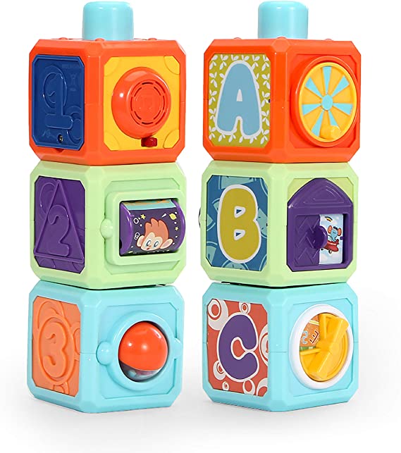 Flybar Kidian Stack & Learn Cubes- Interactive Educational Toy with Music and Sound for Infants Ages 6 Months and Up