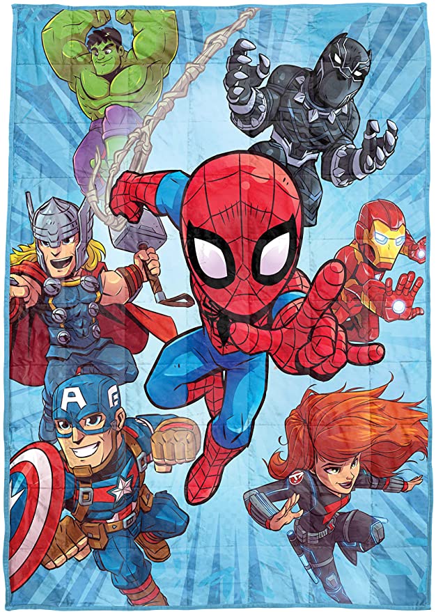 Jay Franco Marvel Super Hero Adventures Burst Weighted Blanket 4.5 lbs - Measures 36 x 48 inches, Kids Bedding Featuring Avengers - Fade Resistant Super Soft Velboa - (Official Marvel Product)