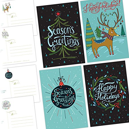 One Jade Lane - 40 Ct - Merry Holiday POSTCARDS - 4 Designs/10 of each - Heavy Stock - Postage Saver.