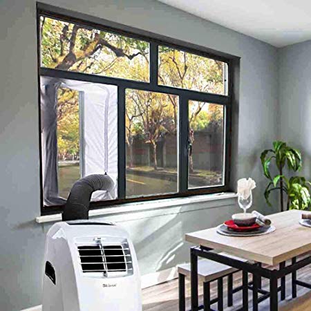 JOYOOO Airlock Window Seal for Portable Air Conditioner and Tumble Dryer Room Air Conditioning Casement Window Vent kit Hot Air Stop Air Exchange Guards with Zip and Adhesive Fastener(White, 300cm)