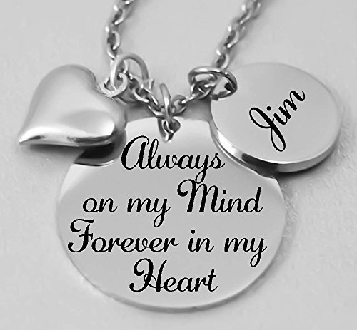 Memorial Jewelry, Personalized, Remembrance Necklace, Bereavement Jewelry, Always on My Mind Forever In My Heart,Stainless steel, In memory of