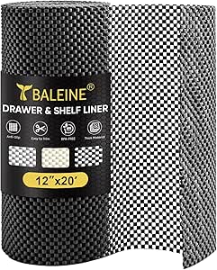 BALEINE Cabinet Liner, Drawer Liner, Shelf Liners for Kitchen Cabinets Non-Ahesive, Non-Slip Protect Desks, Cupboard, Drawers, Shelves, Tableware (12 in x 20 Ft, Black)