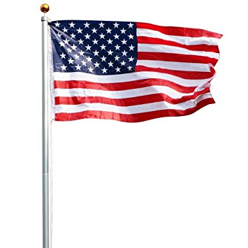 Yaheetech Heavy Duty Aluminum Flag Pole Outdoor Halyard Pole, 25FT, 2 Free 3'x5' American Flags