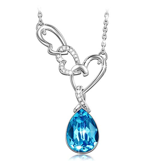 QIANSE White Gold Plated Pendant Necklace with Swarovski Crystals, Nickel Free Hypoallergenic Necklace & Gift Packing
