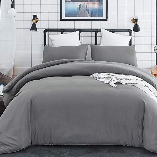 CLOTHKNOW Grey Comforter Sets King Men Boys Bedding Comforter Sets Cal King Soft Gray Comforter for Boys Teen Luxury Bed Set 3Pcs Comforter Sets with 2 Envelope Pillowcases